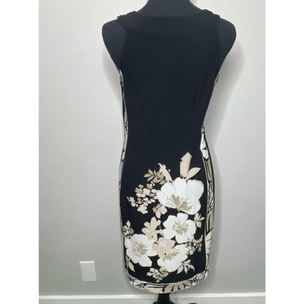 Sandra Darren Black Floral Sheath Dress Gold Sequin Embellished Wedding Guest 8 - Picture 3 of 13